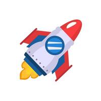 Rocket illustration with blue and red tail suitable for childrens book covers, educational websites, and space themed designs vector