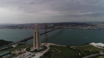Aerial of King Christ in Almada Lisboa Portugal video