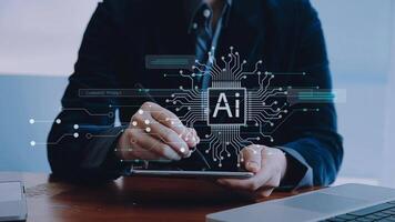 Ai technology, Artificial Intelligence. man using technology smart robot AI, artificial intelligence by enter command prompt for generates something, Futuristic technology transformation. Chat with AI video