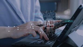 Ai technology, Artificial Intelligence. man using technology smart robot AI, artificial intelligence by enter command prompt for generates something, Futuristic technology transformation. Chat with AI video