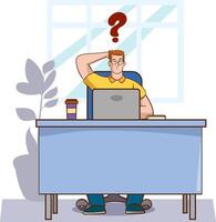 illustration of man thinking and trying to come up with an idea vector