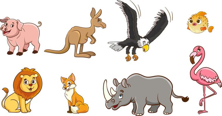 Set Of Cute Cartoon Animals.Big set with cartoon applied animals. collection with mammals.