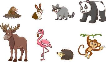 Set Of Cute Cartoon Animals.Big set with cartoon applied animals. collection with mammals. vector