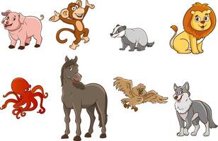 Set Of Cute Cartoon Animals.Big set with cartoon applied animals. collection with mammals. vector