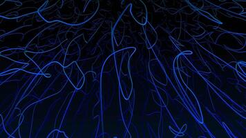 Abstract blue neon scribble shaped ropes slowly moving in zero gravity , seamless loop background , 4k , 60 fps video