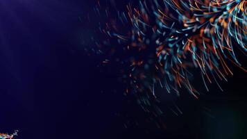 vlot in beweging abstract vuurwerk met blauw oranje zacht lijnen en deeltjes , naadloos lus achtergrond, 4k , 60 fps video