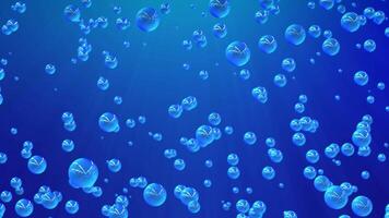 drijvend omhoog blauw bubbels in water met glimmend achtergrond , naadloos lus , 4k , 60 fps video