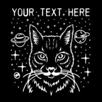 Cat and celestial galaxy elements spiritual girl and mystical occult cat lover concept enlightened mystic and witchy kitten portrait drawing with text space for logo and shirt design vector