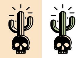 Cactus skull logo skull pot plant concept minimalist illustration with bones and plants vector