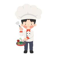 Cute chef holding frying pan vector