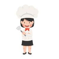 Cute chef girl cartoon kid vector