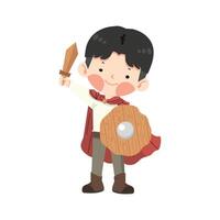 Kid boy wooden sword fight vector