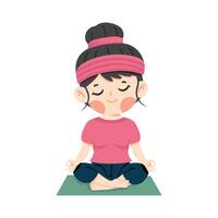 Kid Girl meditating practicing yoga cartoon vector