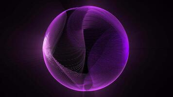 Abstract purple sphere made of shining lines and particles with a glass effect and glowing background , seamless loop , 4k , 60 fps video