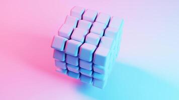 3d Renderização do uma cubo em uma Rosa e azul fundo video