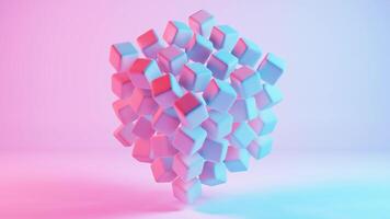 3d tolkning av en kub på en rosa och blå bakgrund video