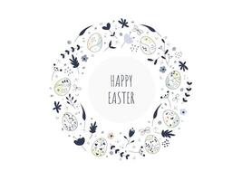 Happy Easter Doodle Frame. Easter eggs with simple floral pattern. Circle composition. Design for greeting card, banner, background or invitation vector