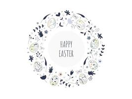 Happy Easter Doodle Frame. Easter eggs with simple floral pattern. Circle composition. Design for greeting card, banner, background or invitation vector