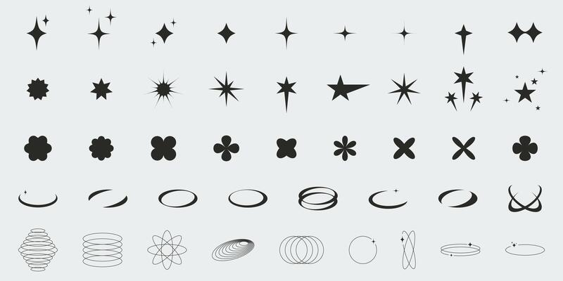 Brutalist abstract bold geometric shapes set. Graphic elements, various figures, y2k design
