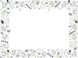 Happy Easter Doodle frame. Horizontal Floral Design. Copy space Background for greeting card, banner or invitation vector