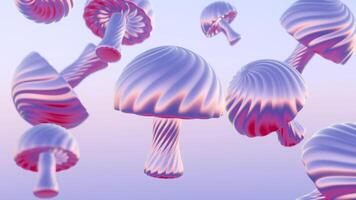 un' gruppo di viola e rosa funghi galleggiante nel il aria video