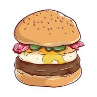 colored hand drawing egg burger with bacon vector