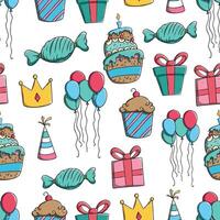 doodle birthday icons or elements in seamless pattern vector