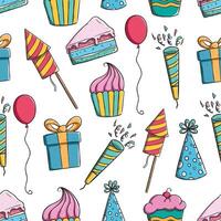 doodle birthday icons or elements in seamless pattern vector