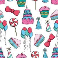 doodle birthday icons or elements in seamless pattern vector