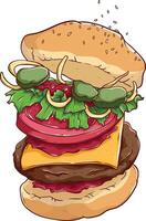 hand drawing delicious cheese burger illustration vector
