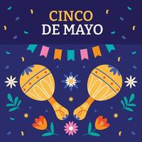 Cinco de Mayo Banner with Maracas flowers and confetti. vector