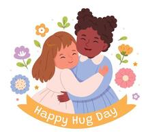 ilustración de multicultural chicas. multicultural amistad.mejor amigos.abrazo día. vector