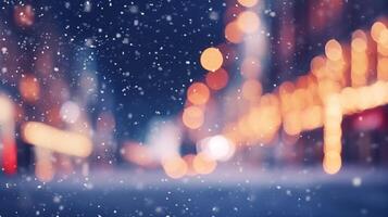 Beautiful blur of festive winter street. New Year time photo