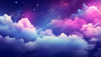 Dreamy night sky background with glowing clouds and shimmering stars photo