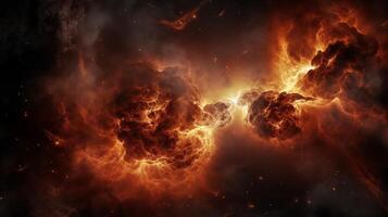 Fiery orange nebula background depicting chaotic cosmic storms and starlight photo