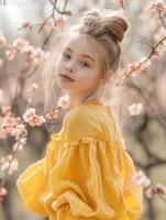 Girl with curly hair in ethereal garden, fantasy concept photo