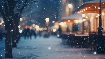 Beautiful blurred street of festive night or evening in winter. New Year time photo