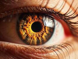 Detailed eye closeup showing intricate iris patterns and texture photo