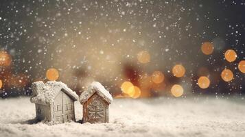 Navidad decoraciones, juguete casas miniatura de cerca foto