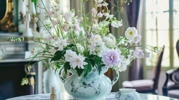 Spring flowers in vintage vase, beautiful floral arrangement, home decor, wedding and florist design video