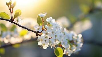 suavemente iluminado blanco Cereza flores heraldo el comenzando de un vibrante primavera foto