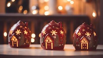 Christmas decorations, toy houses miniature close-up photo