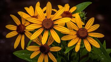 Fresh water droplets on orange daisy petals in crisp nature close-up photo