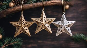 Christmas decorations close-up against the background of a Christmas tree photo