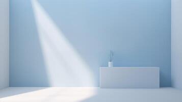 Minimalistic pastel blue gentle background. Empty space of room, product display photo