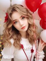 Portrait of beautiful girl in Valentine's Day photo