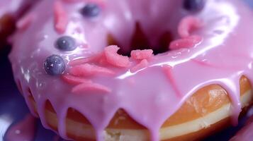 Extreme close-up of donut. Food photography photo