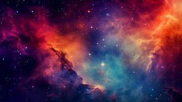 Celestial dance of colors in a vibrant cosmic background with starry expanse photo