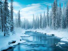 cuento de hadas bosque cubierto con nieve. invierno paisaje. nuevo año concepto foto