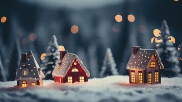 Christmas miniature with houses and spruce forest, Christmas and New Year concept photo